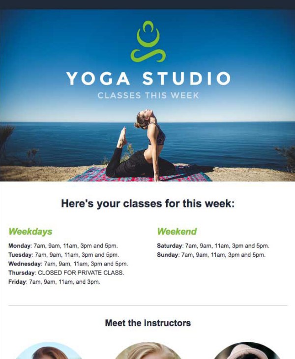 yoga studio email template