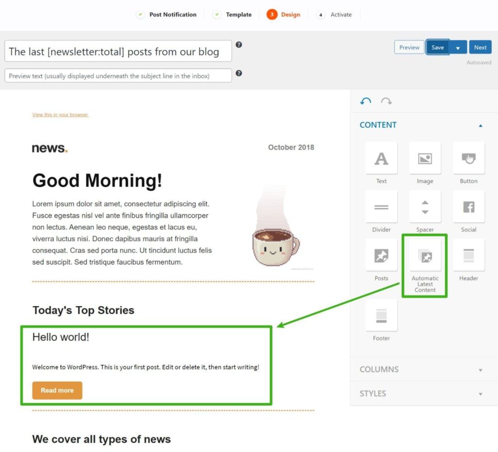 How to automatically insert latest content in your email