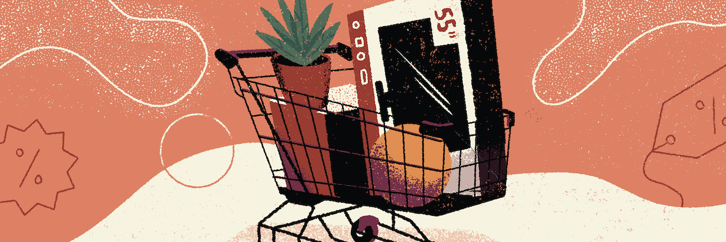 illustration of a shopping cart full of black friday bargains