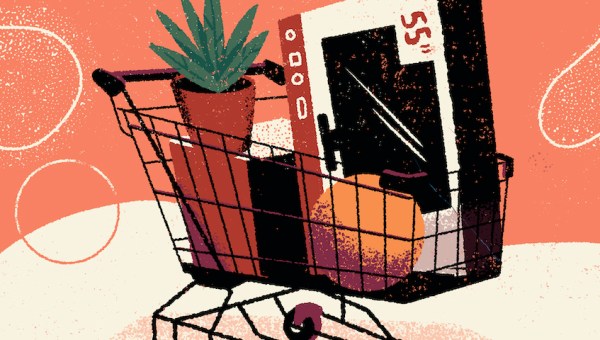 illustration of a shopping cart full of black friday bargains