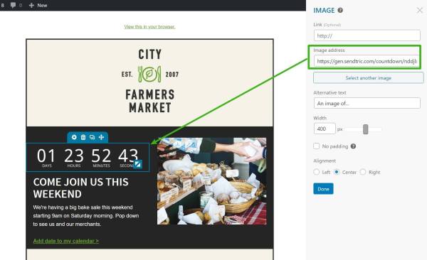 Add the URL to your email countdown timer image