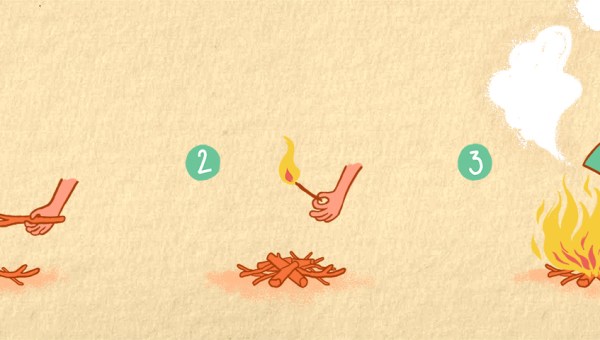 illustration of a camp fire being made