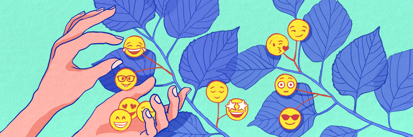 illustration of emojis being picked off of a plant