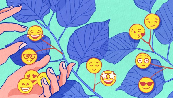 illustration of emojis being picked off of a plant