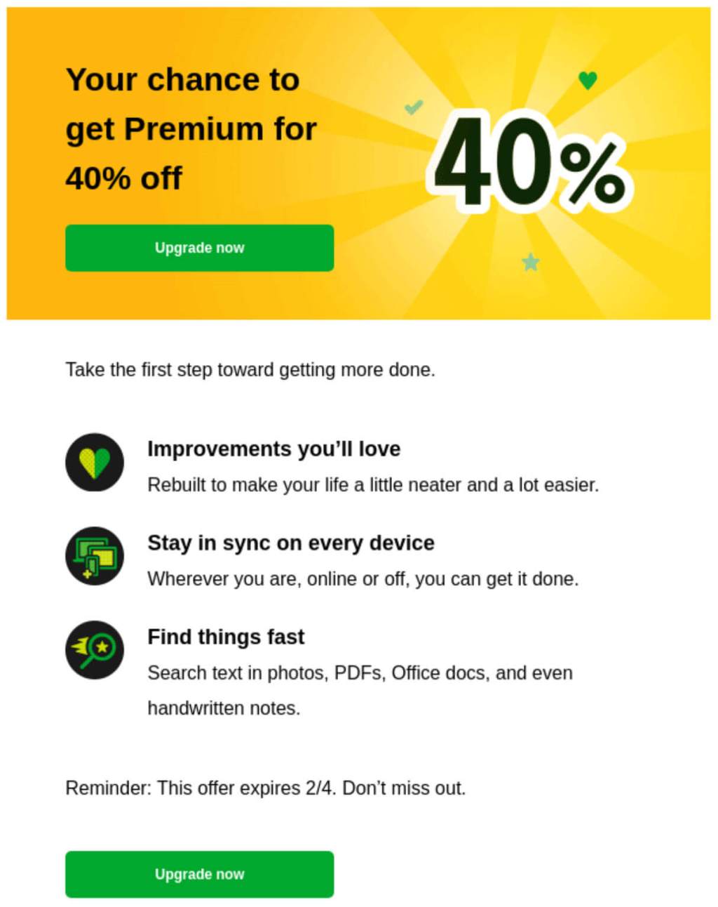 Sales Promotion Email Examples: Evernote email example