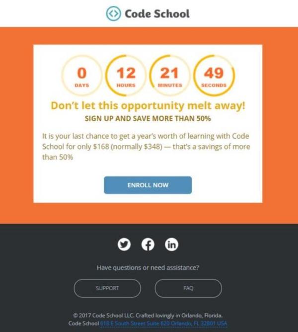 Code School  email countdown timer example