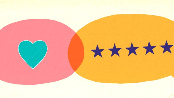 illustration of two speech bubbles with a heart and 5 stars in