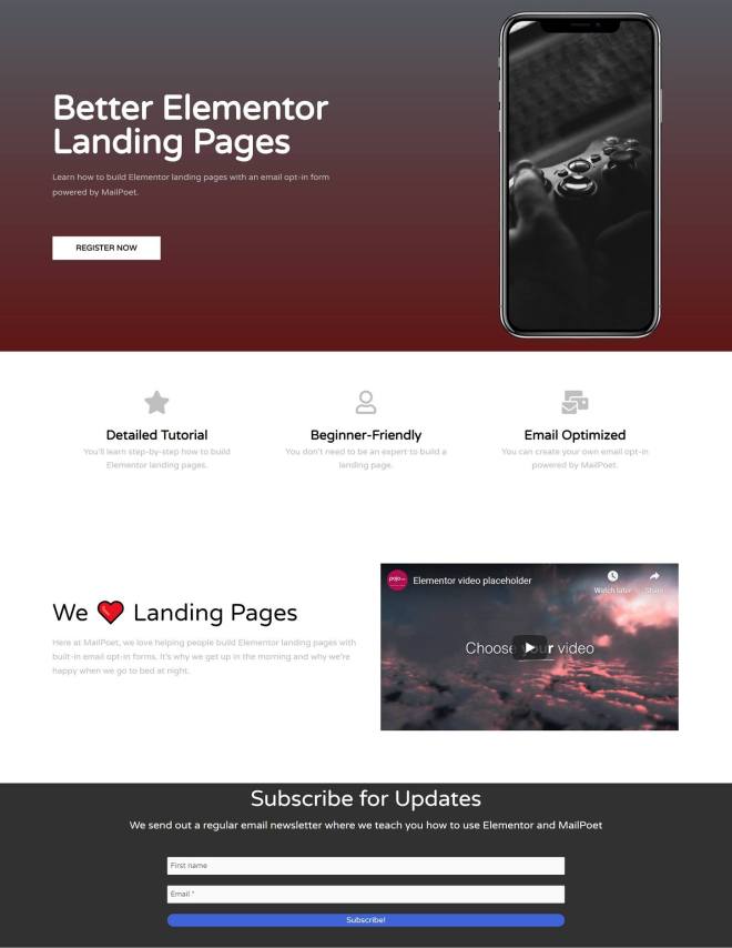 Finished Elementor landing page example