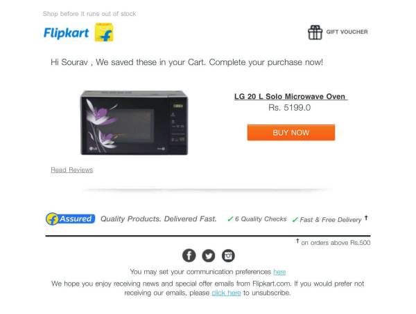 flipkart abandoned cart email