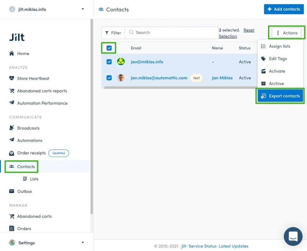 Export Jilt contacts