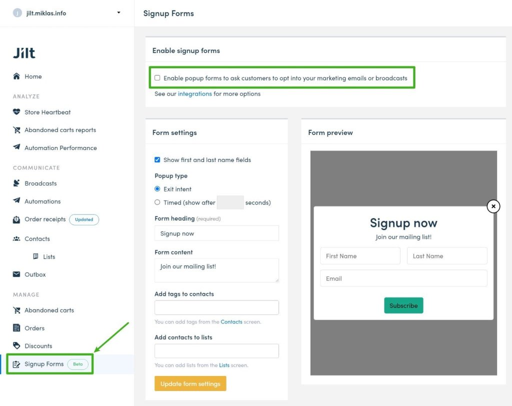 Disable Jilt forms