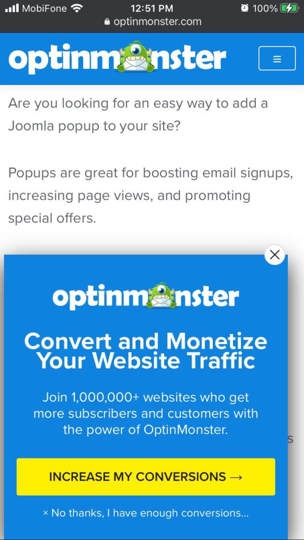 OptinMonster mobile opt-in form