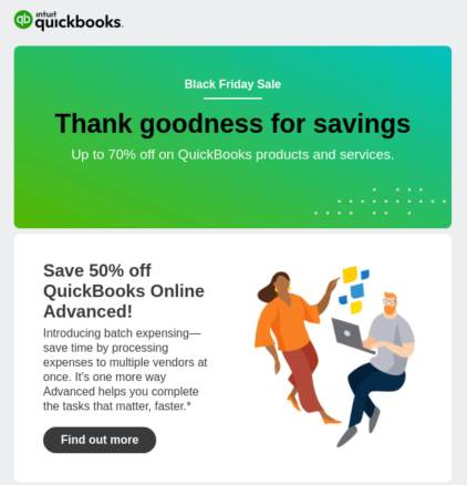 Sales Promotion Email Examples: Quickbooks email PT 1