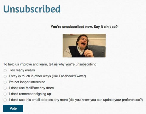 MailPoet unsubscribe page