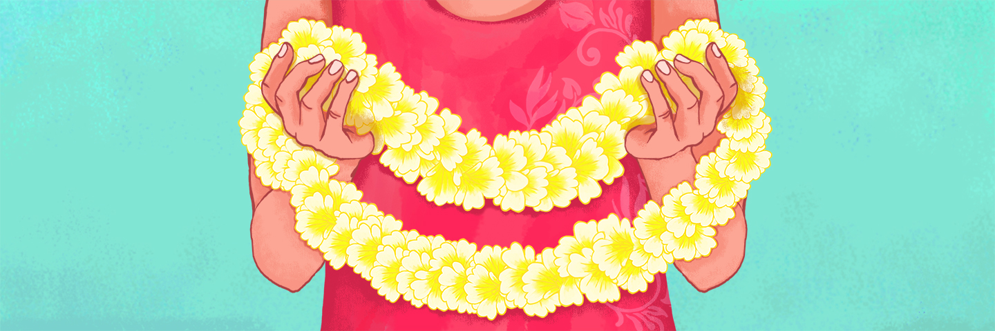 illustration of someone holding a lei garland