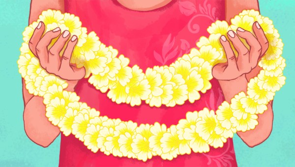 illustration of someone holding a lei garland