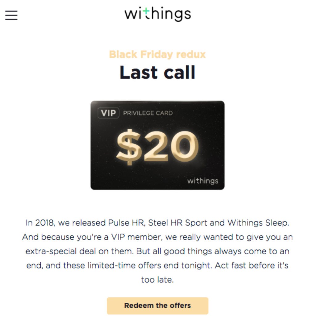 How to Create a Countdown Email Campaign with MailPoet: Withings countdown email