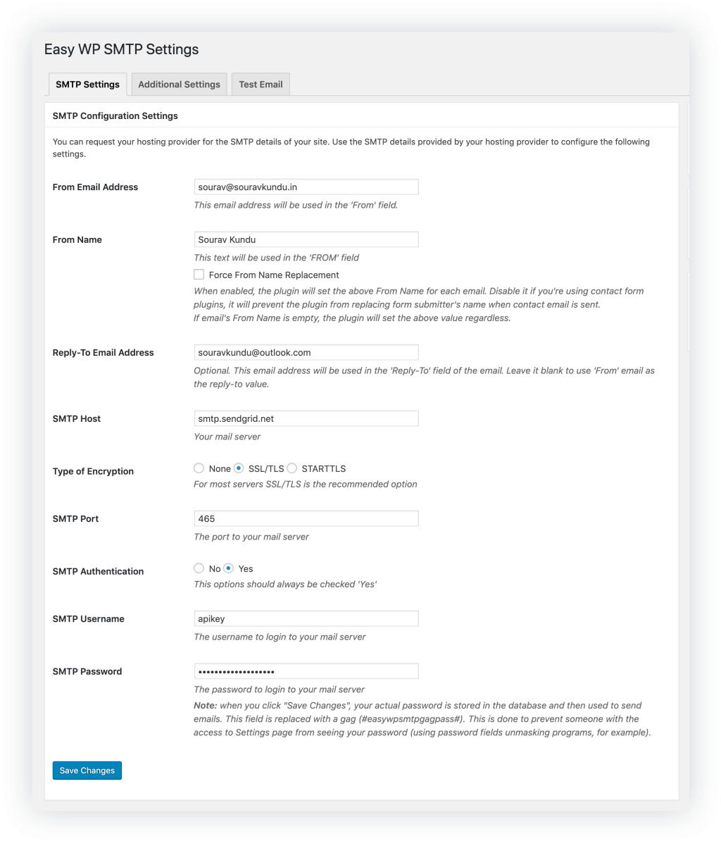 screenshot of Easy WP SMTP settings