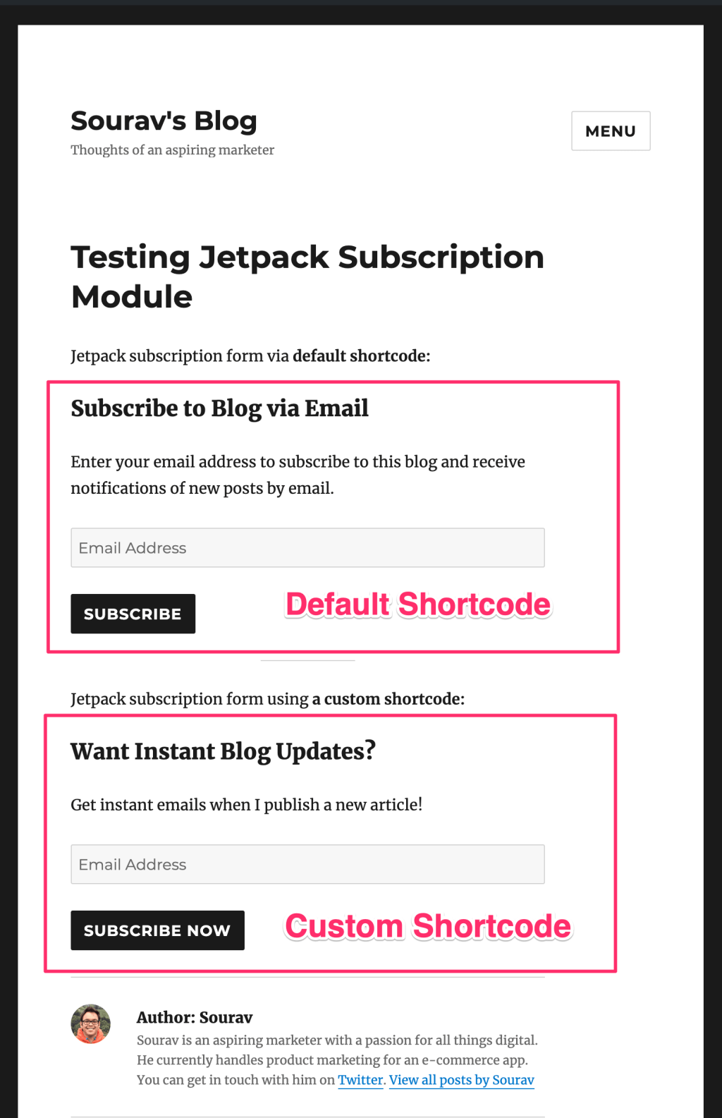 Creating a Jetpack signup form using shortcodes