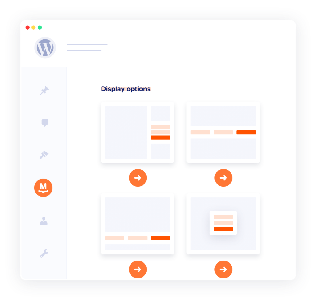 Illustration of WordPress signup form placement options in MailPoet