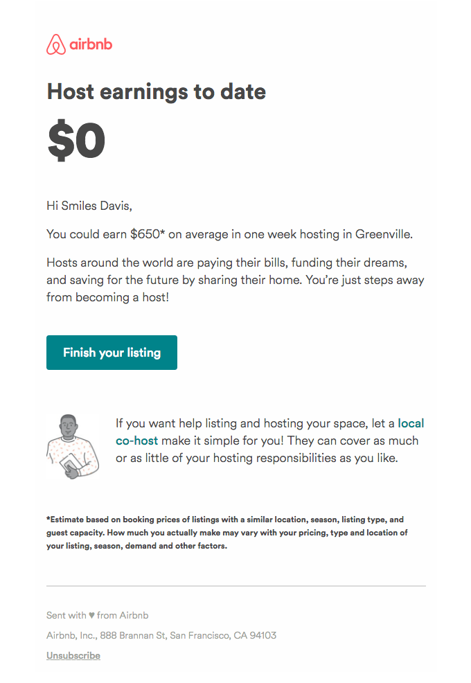 Airbnb re-engagement email for hosts