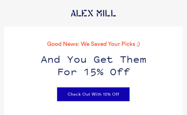 WordPress autoresponders: Alex Mill abandoned cart email