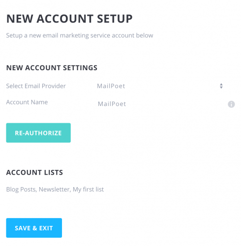 Bloom MailPoet Account setup