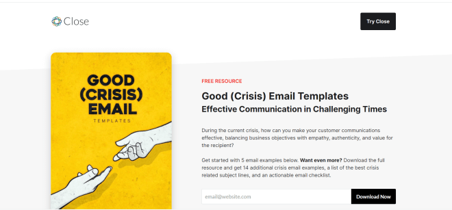 Close newsletter landing page