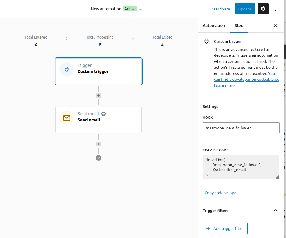 The automation with the custom trigger