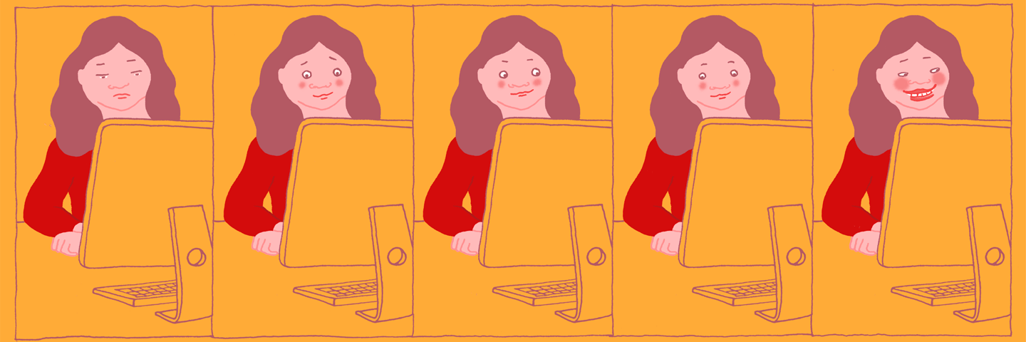 Woman looking at computer screen.