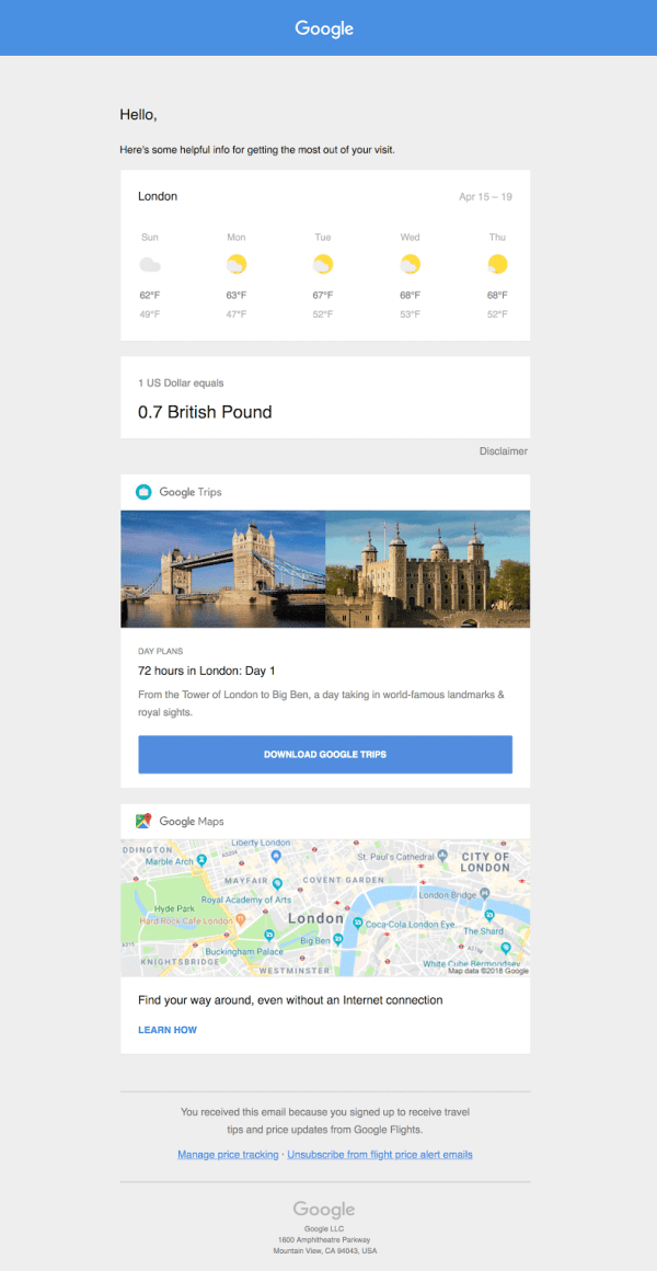 Google trips example email. 