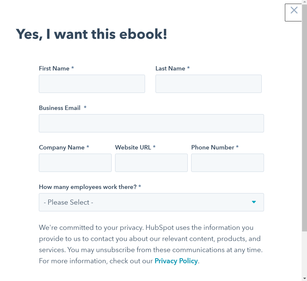 Email signup forms: HubSpot 2