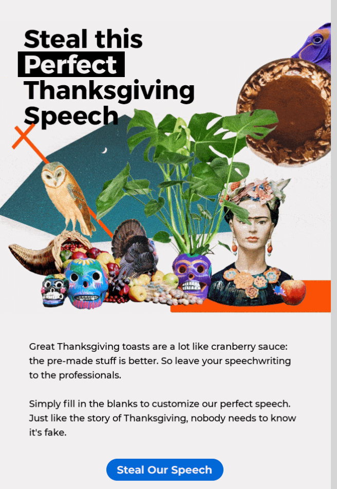 email example with the CTA "steal our speech"