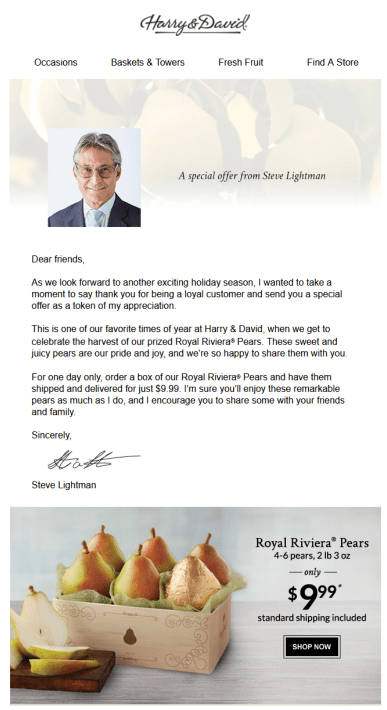 Harry and David email with great personalization