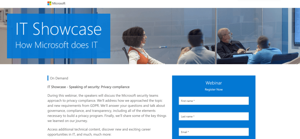 Landing page for Microsoft IT Showcase