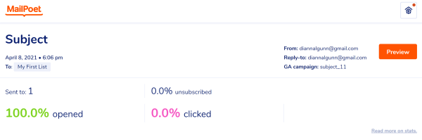 How to use email analytics: MailPoet Campaign Analytics page