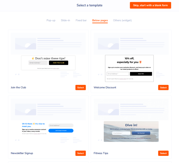 MailPoet form templates