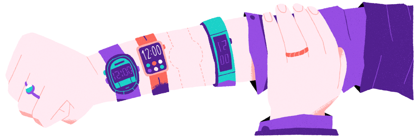 illustration of an arm with lots of watches