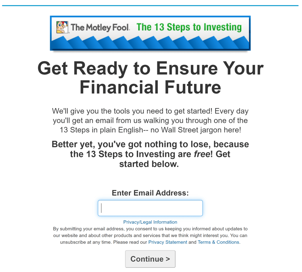 Motley Fool landing page