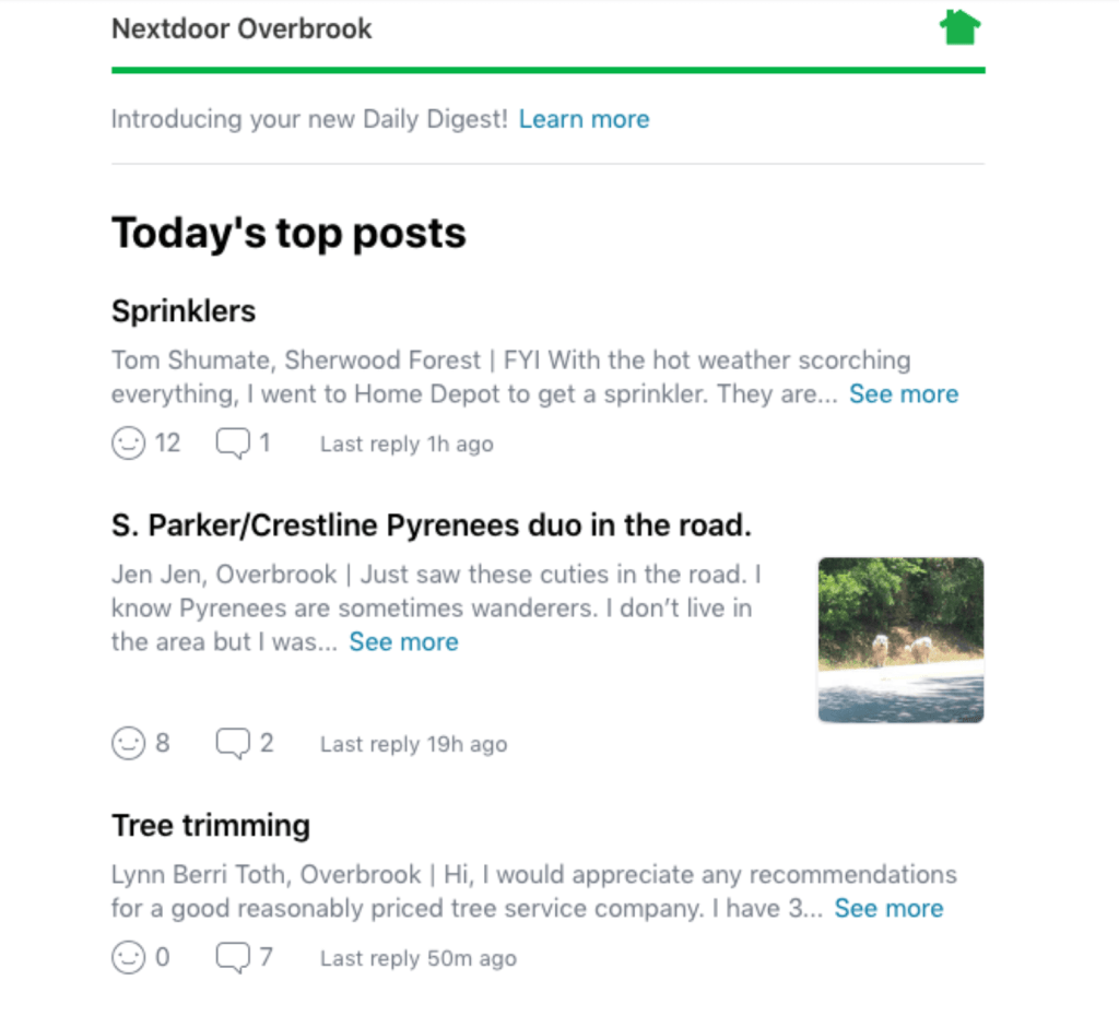 Nextdoor post notification email 