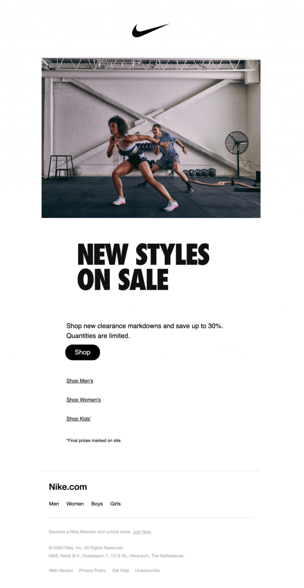 nike stock clearance email