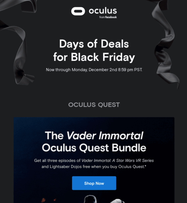 Black Friday and Cyber Monday email examples: Oculus