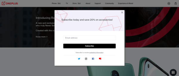 oneplus welcome email signup box