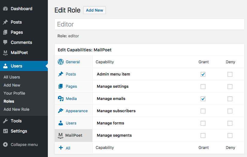 User role editor. 