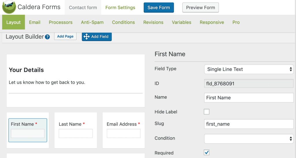 Caldera forms builder. 