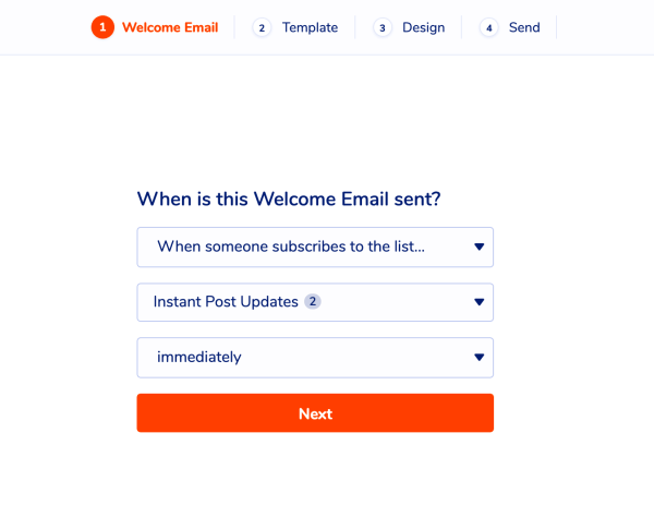 Welcome email options in MailPoet