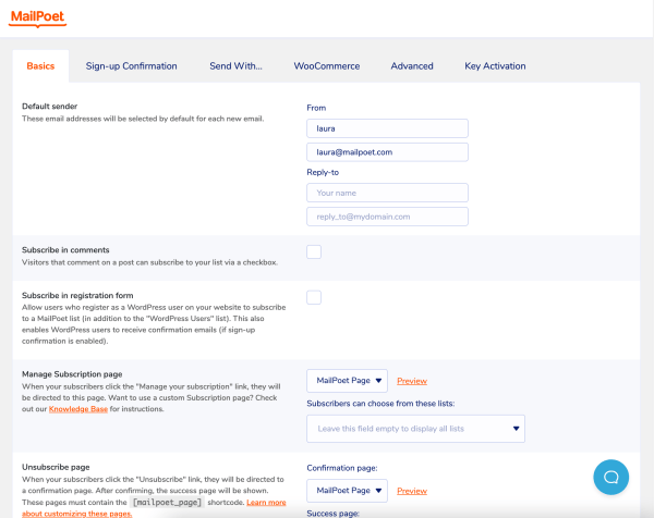 New design of settings page in MailPoet