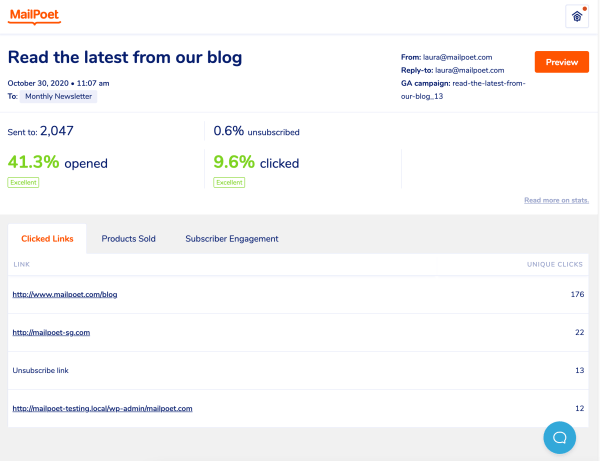 stats in MailPoet