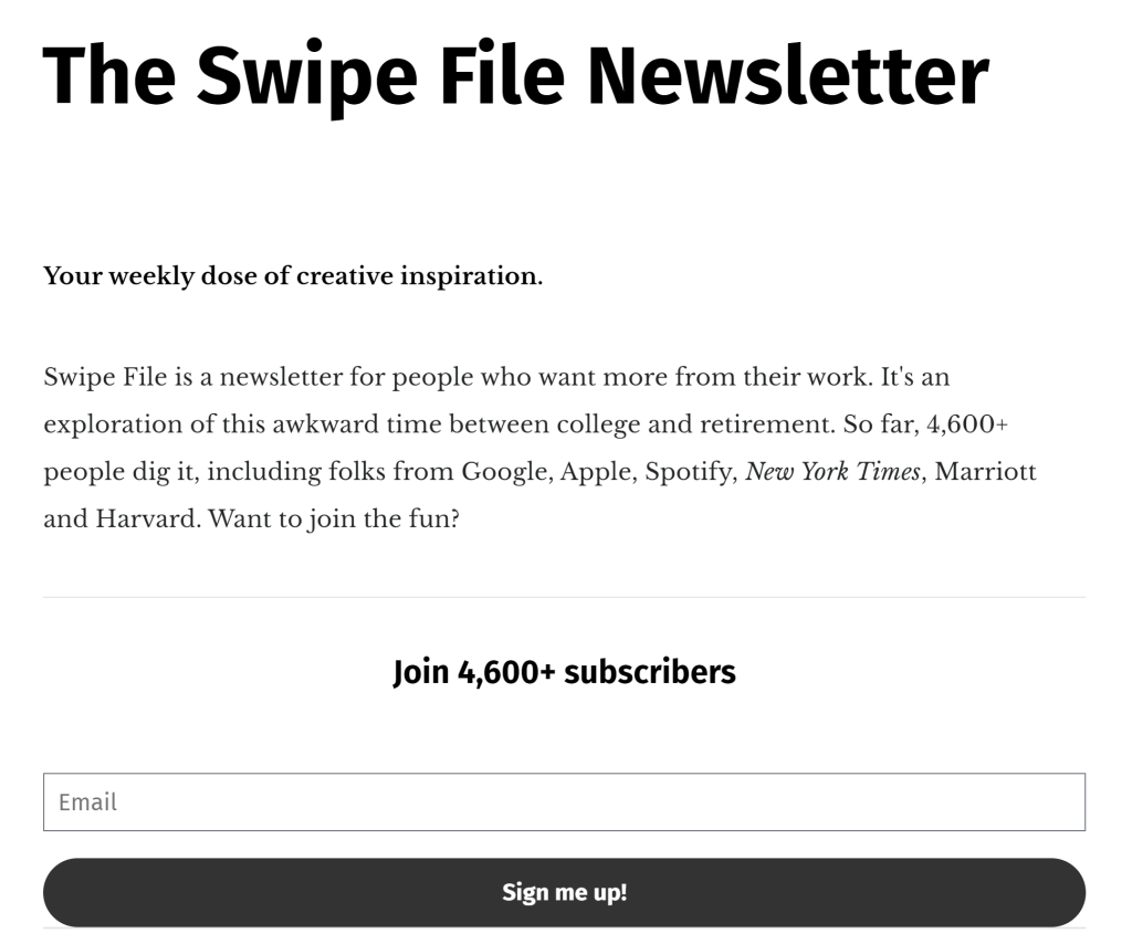 How to create a newsletter landing page in WordPress: Swipe File landing page