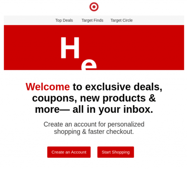 Target welcome email